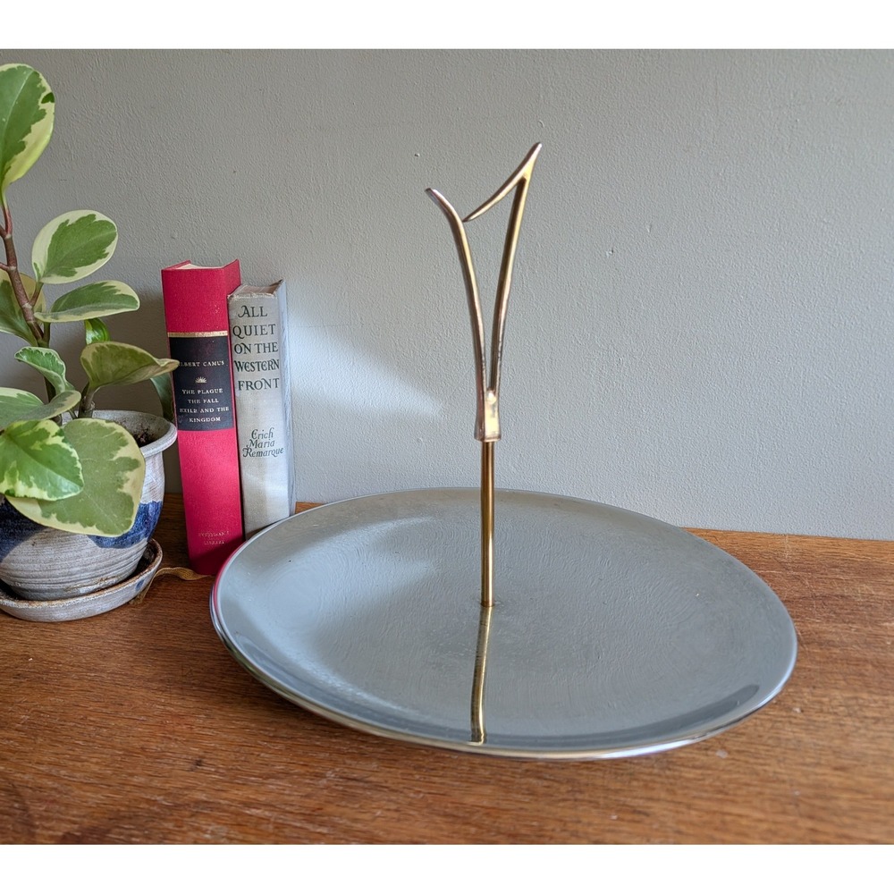 Vintage Kromex Chrome Serving Tray Mid Century Modern Wishbone Handle 12 inch